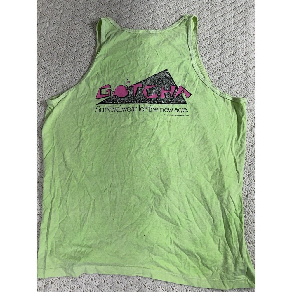 Vintage 80s Gotcha Surfwear Surf Men's Size XL Tank Top Neon Green Made In USA